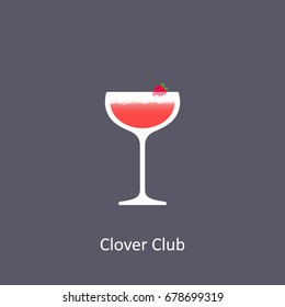 Clover Club cocktail icon on dark background in flat style. Vector illustration
