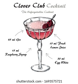 Clover Club, low-alcohol drink. Gin, lemon juice or lime, grenadine and egg white