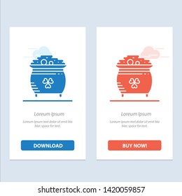 Clover, Coin, Gold, Pot, St. Patrick  Blue and Red Download and Buy Now web Widget Card Template