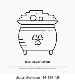 Clover, Coin, Gold, Pot, St. Patrick Line Icon Vector