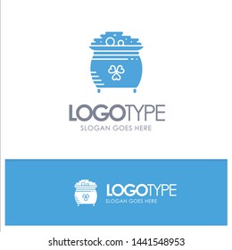 Clover, Coin, Gold, Pot, St. Patrick Blue Solid Logo with place for tagline
