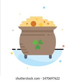Clover, Coin, Gold, Pot, St. Patrick Abstract Flat Color Icon Template. Vector Icon Template background