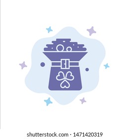 Clover, Coin, Green, Hat, In Blue Icon on Abstract Cloud Background. Vector Icon Template background
