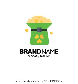 Clover, Coin, Green, Hat, In Business Logo Template. Flat Color. Vector Icon Template background
