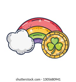 clover coin with rainbow saint patrick day