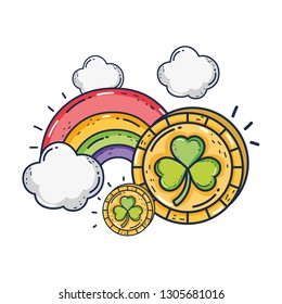 clover coin with rainbow saint patrick day