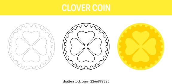 Clover Coin tracing and coloring worksheet for kids