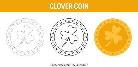 Clover Coin tracing and coloring worksheet for kids