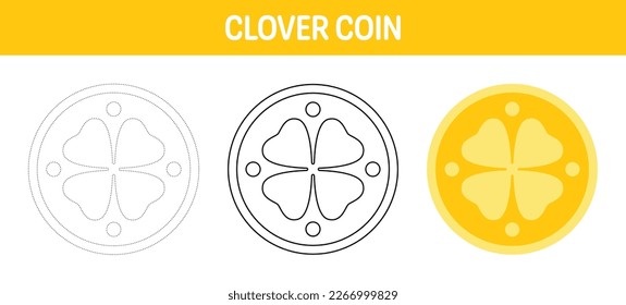 Clover Coin tracing and coloring worksheet for kids