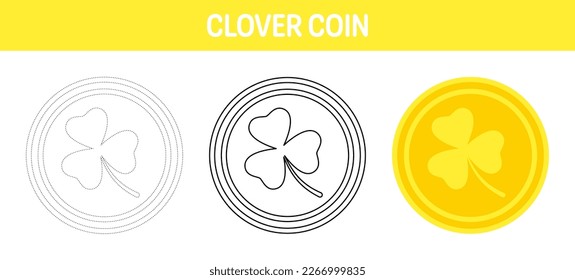 Clover Coin tracing and coloring worksheet for kids