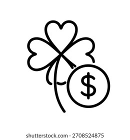 Clover and coin vector line icon on a white background Vector line icon on a white background