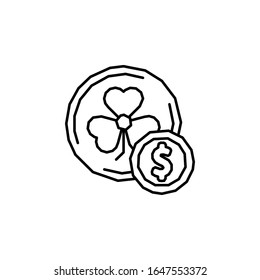Clover, coins icon. Simple line, outline vector elements of Patrick's day icons for ui and ux, website or mobile application