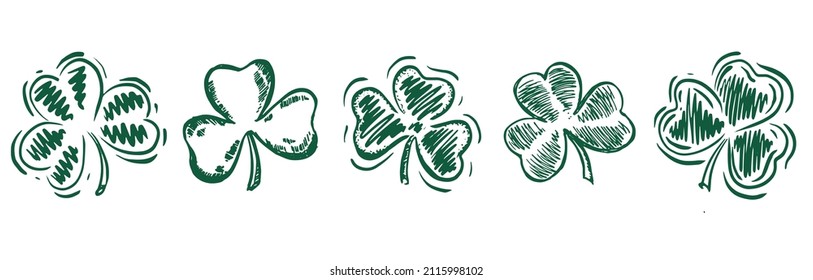 Clover collection, hand drawn style. Patrick day. Vector illustration.	
