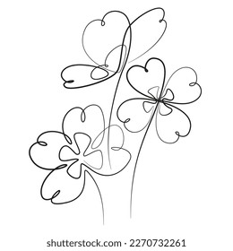 Clover continuous one line drawing. Four leaf clover vector icon. Three leaves faith, hope and love, and the fourth leaf, God's grace or luck. Good luck plant.