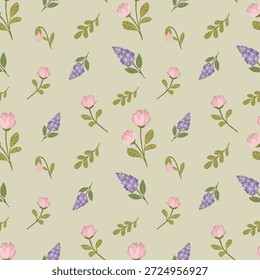 Trevo e margaridas flores padrão sem costura, fundo floral de prado selvagem, desenhado à mão ilustração vetorial