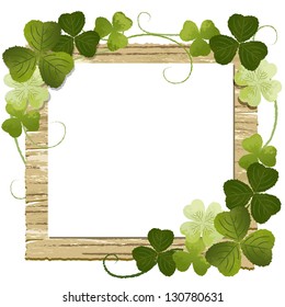 Clover decoration frame on wooden board with copy space. File contains Gradients, Transparency.