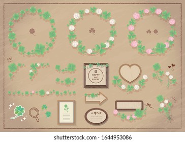 Clover decoration set. Three leaves, four leaves. Antique kraft paper image