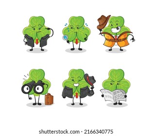 the clover detective group character. cartoon mascot vector