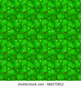 Clover and dew vector seamless pattern. Nature background. Summer flowers wallpaper. St. Patrick's day illustration