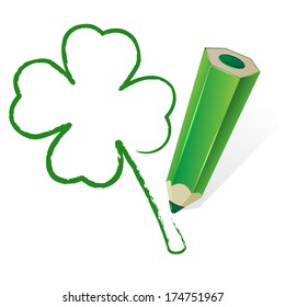 Clover drawn by a green pencil, illustration.