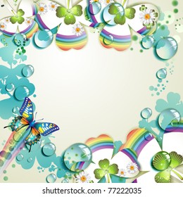 Clover with drops of water over abstract  background