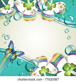 Clover with drops of water over abstract background