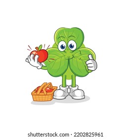 the clover eating an apple illustration. character vector