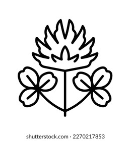 Icono de enlace, modificable. Cabeza floreciente con hojas. Shamrock. Planta de forraje de campo con gran inflorescencia. Icono botánico estilizado para una etiqueta, tienda de alimentación, cosmetología. trazos finos editables