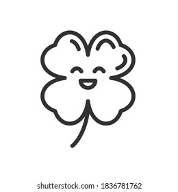 clover with face, linear icon. Editable stroke