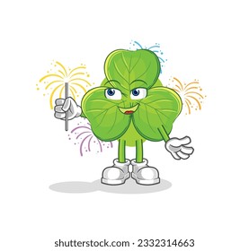 the clover with fireworks mascot. cartoon vector