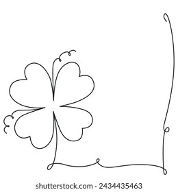 Clover flower banner for Saint Patrick day - good lucky symbol, single line. Vector stock minimalism illustration isolated on white background for design template invitation. Editable stroke. EPS10