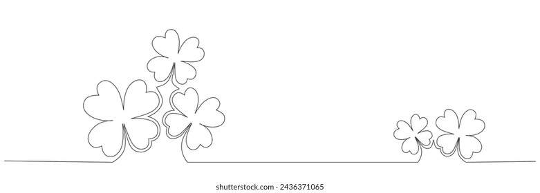 Clover flower banner for Saint Patrick day - good lucky symbol, single line. Vector stock minimalism illustration isolated on white background for design template invitation. Editable stroke. EPS10