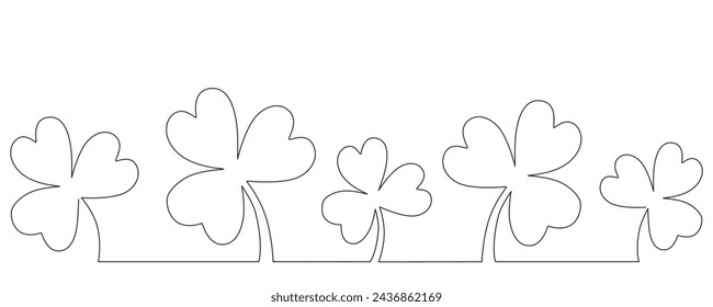 Clover flower banner for Saint Patrick day - good lucky symbol, single line. Vector stock minimalism illustration isolated on white background for design template invitation. Editable stroke. EPS10
