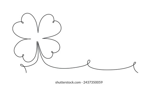 Clover flower banner for Saint Patrick day - good lucky symbol, single line. Vector stock minimalism illustration isolated on white background for design template invitation. Editable stroke. EPS10