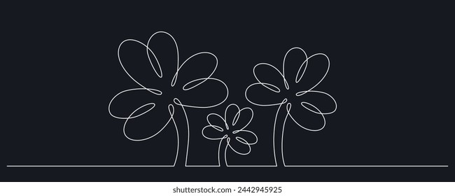 Clover flower banner for Saint Patrick day - good lucky symbol, single line. Vector stock minimalism illustration isolated on black background for design template invitation. Editable stroke. EPS10