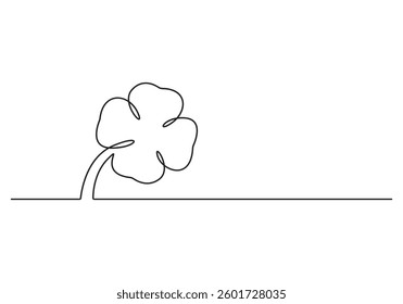 Clover flower banner for Saint Patrick Day - good lucky symbol, one line. Isolated on white background for design template invitation. Vector illustration
