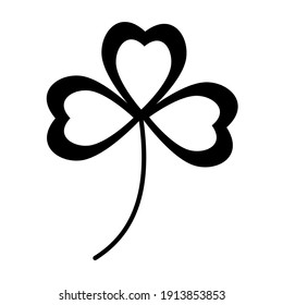Clover flower leaf, black stencil, vector isolated illustration