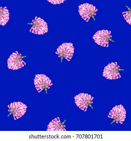 clover flowers on blue background. vector seamless pattern