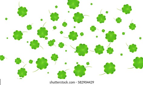 Clover flying leaves background. Saint Patricks Day banner. Four leaf clover leaves