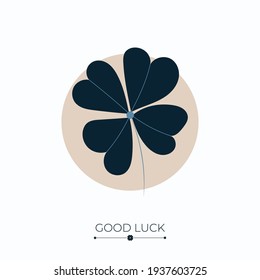 Clover fortune and success charm, talisman or amulet with good luck words. Four leaf shamrock, symbol of luck, fortune, wealth and prosperity. Vector illustration isolated on white background