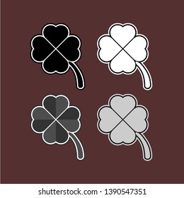 Clover four leaf color black gray white background brown flat style