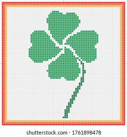 Clover Four Leaf Cross Stitch, Four Leaf Clover Vector Art Illustration