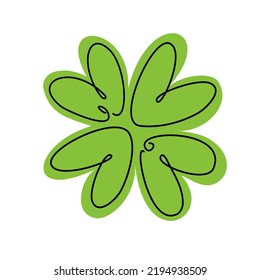 Clover four leaf editable line. Lucky clover with heart shapes leaf