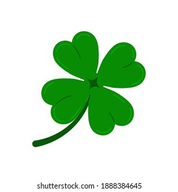 Clover four leaf icon isolated on white background. Green good luck shamrock clover plant. Flat design cartoon style vector illustration. Traditional Irish symbol for St. Patrick's day.