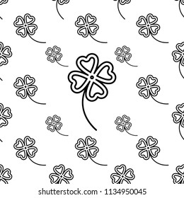 Clover Four Leaf Icon Seamless Pattern Vector Art Illustration