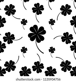 Clover Four Leaf Icon Seamless Pattern Vector Art Illustration