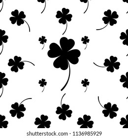 Clover Four Leaf Icon Seamless Pattern Vector Art Illustration