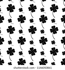 Clover Four Leaf Icon Seamless Pattern Vector Art Illustration
