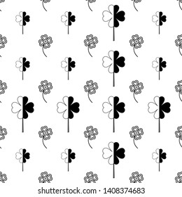 Clover Four Leaf Icon Seamless Pattern Vector Art Illustration
