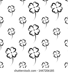 Clover Four Leaf Icon Seamless Pattern Vector Art Illustration